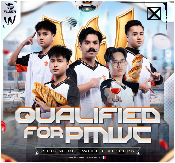 Đội tuyển Team Flash đại diện Việt Nam chụp hình quảng bá tham dự PUBG Mobile World Cup 2026 (PMWC) tại Paris